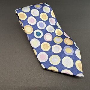 Ted Baker London Tie Men's Silk Blue Gold Geometric Circles Mod Hand Tailored US